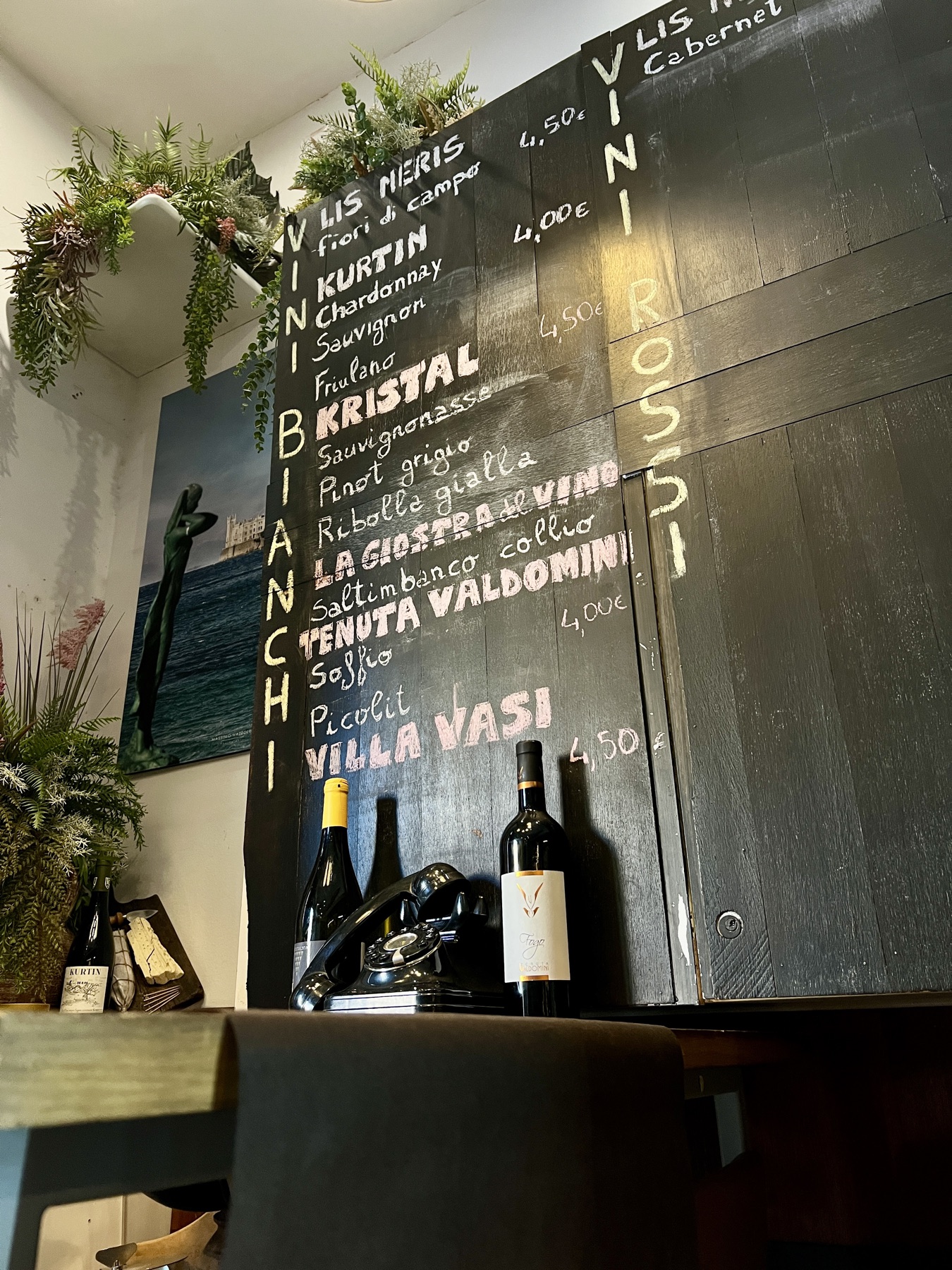 Carta dei vini su lavagna